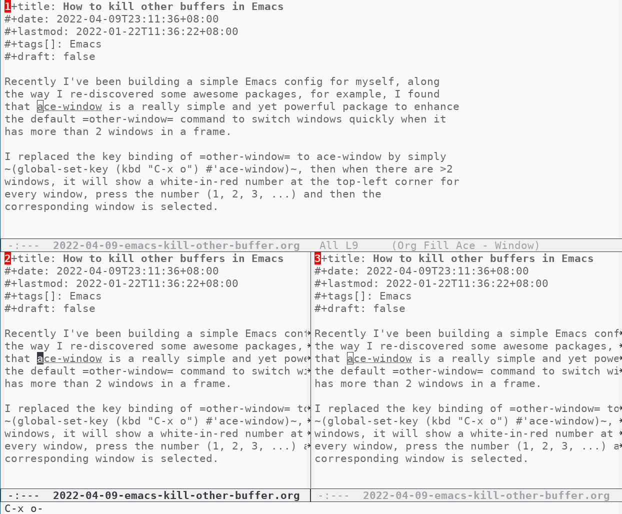 Selecting Emacs windows using ace-window