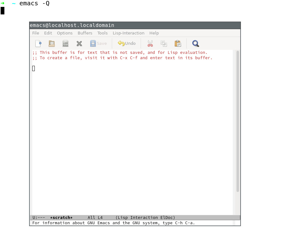 Linux 终端用 emacs -Q 启动 Emacs