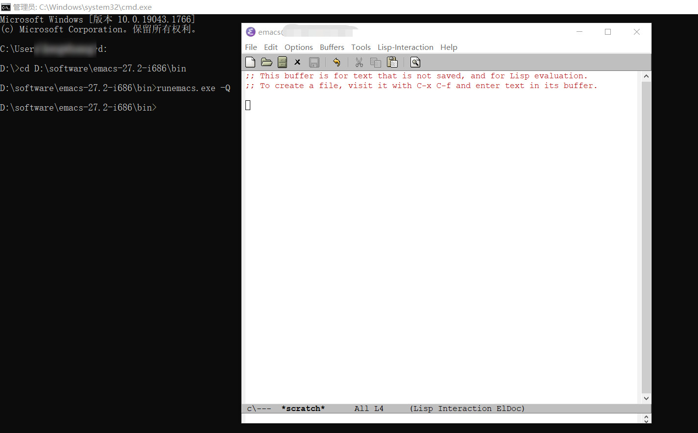 Windows cmd 用 emacs -Q 启动 Emacs